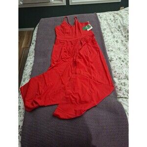 NWT L Red Halara Women’s Backless Side Invisible Zip Pocket Wide Leg Jumpsuit